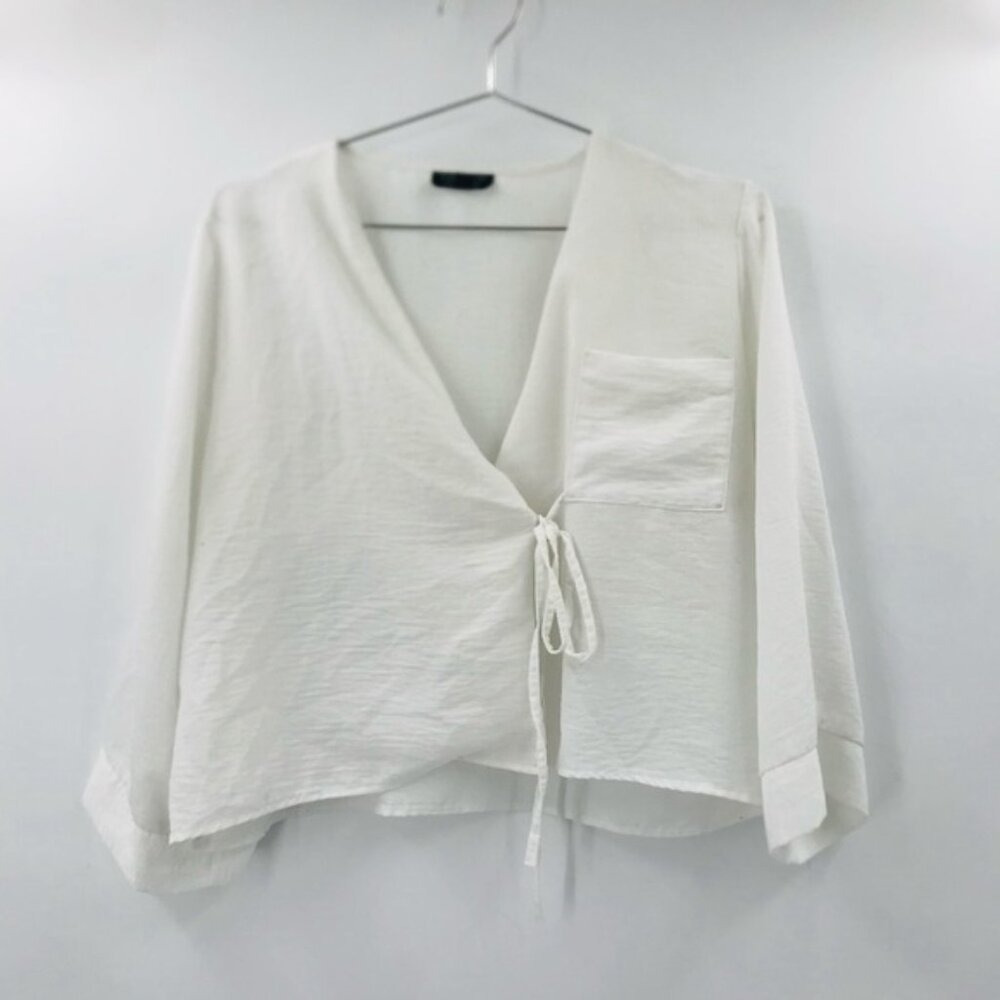 Topshop Tie Front Oversized Crop Top White Size 2
